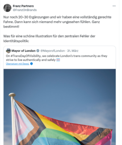 Screenshot von Tweet mit Kommentar zur Londoner Prideflag