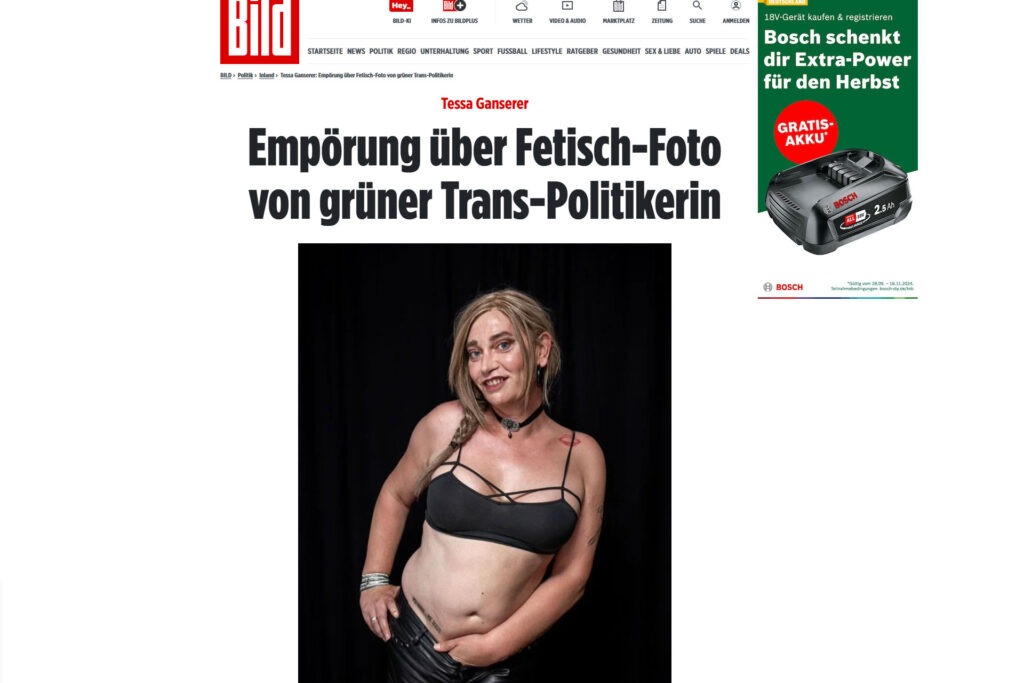 Artikel der BILD Zeitung über das Foto von Tessa Ganserer in BH und Hot Pants mit Hand in den Schritt.