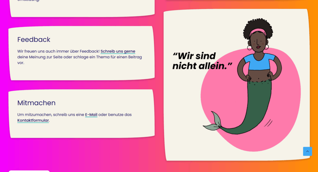 Screenshot vom #transjugend-Portal: Eine schwarze Meerjungfrau sagt "Wir sind nicht allein."