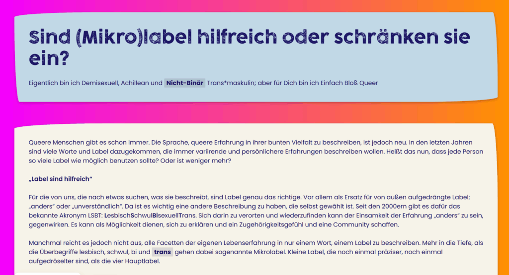 Screenshot von der Unterseite "Microlabel"